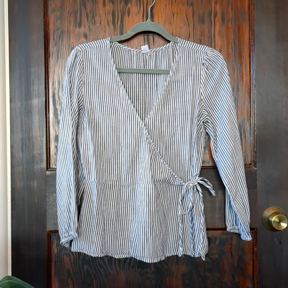 Navy Striped Wrap Top